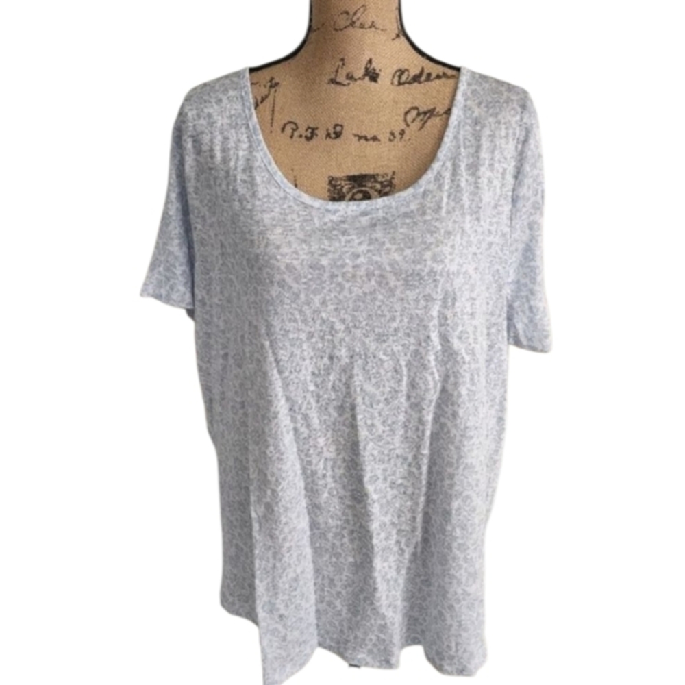 Joie Womens 2X Blue White Floral 100% Linen Scoop Neck Short Sleeve T-Shirt NEW